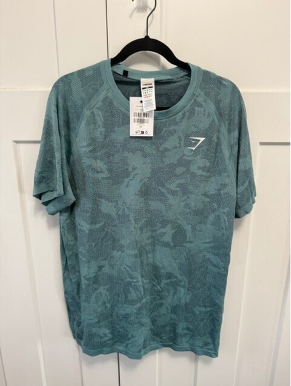 NWT Gymshark woven camo breathable sweat wicking seamless blue t-shirt size XXL